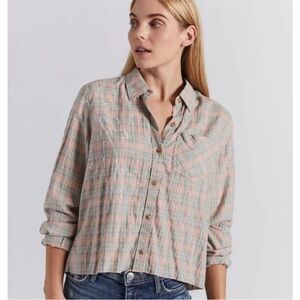 Current/Elliott The Ivie Splatter Plaid Button Down Shirt Thrashed